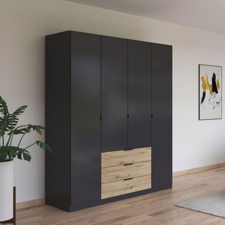 Rauch Davoa 181cm 4 Door Wardrobe - Metallic Dark Grey and Artisan Oak