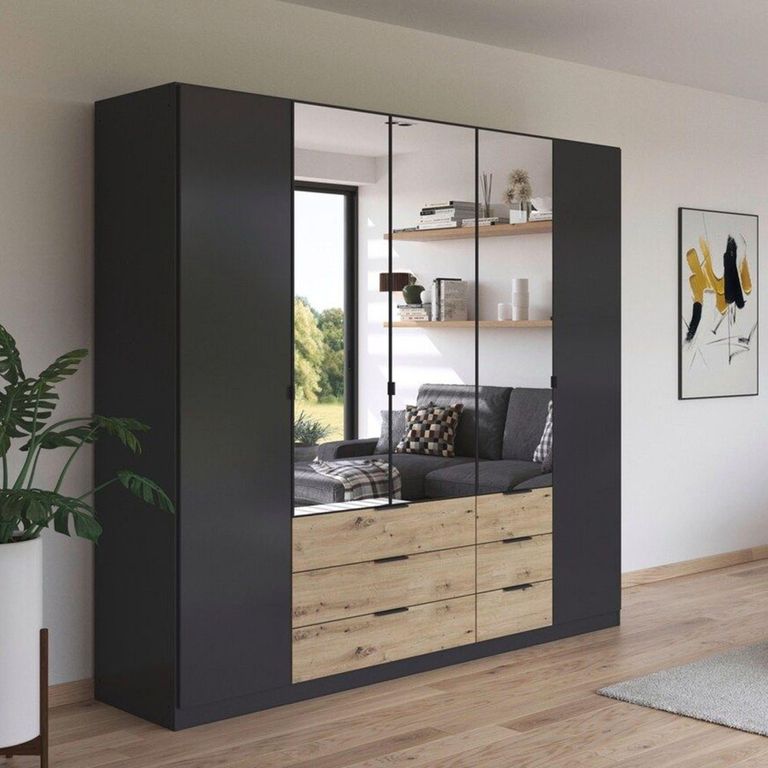 Rauch Davoa 226cm 5 Door Combi Wardrobe - Metallic Dark Grey and Artisan Oak