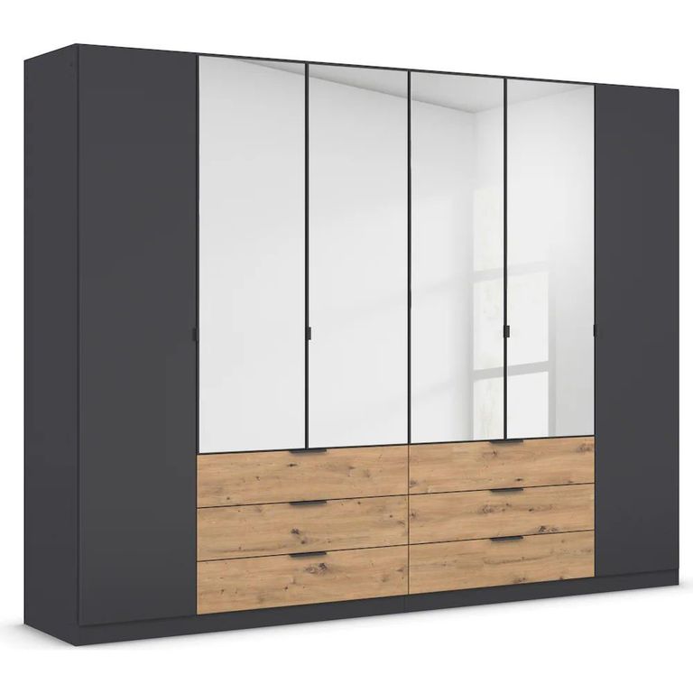 Rauch Davoa 271cm 6 Door Combi Wardrobe - Metallic Dark Grey and Artisan Oak