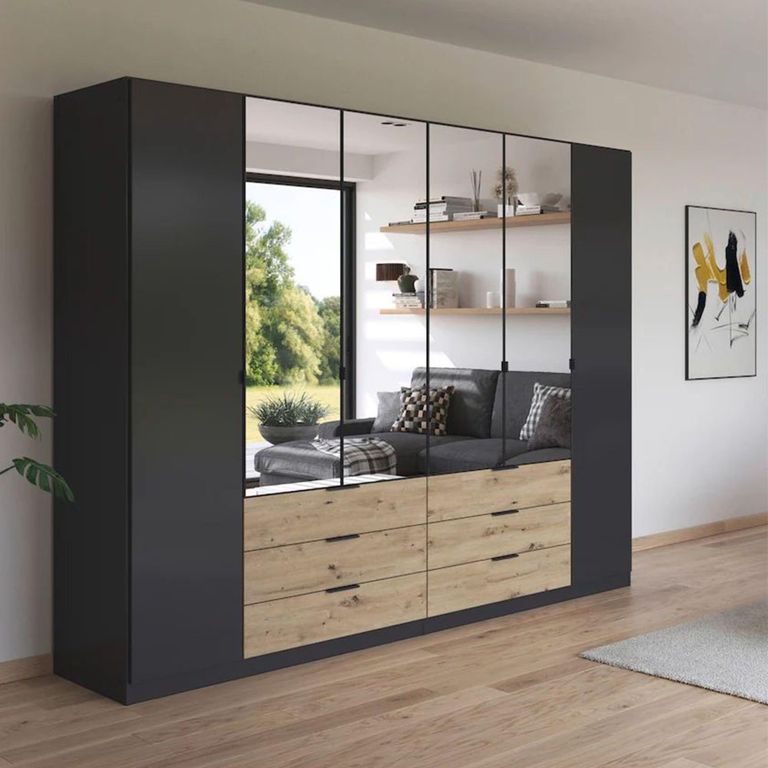 Rauch Davoa 271cm 6 Door Combi Wardrobe - Metallic Dark Grey and Artisan Oak