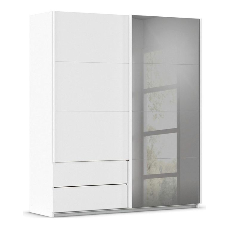 Rauch Elara 181cm 2 Door Combi Sliding Wardrobe - Alpine White and Grey Mirror