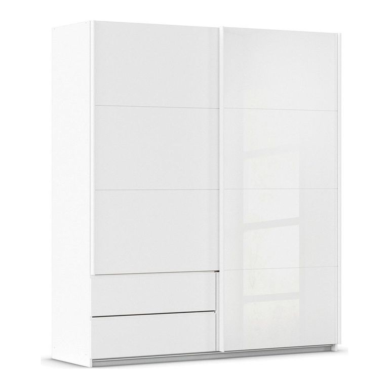 Rauch Elara 181cm 2 Door Combi Sliding Wardrobe - Alpine White and White Glass
