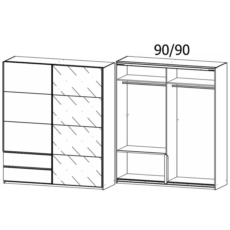 Rauch Elara 181cm 2 Door Combi Sliding Wardrobe - Alpine White and White Glass