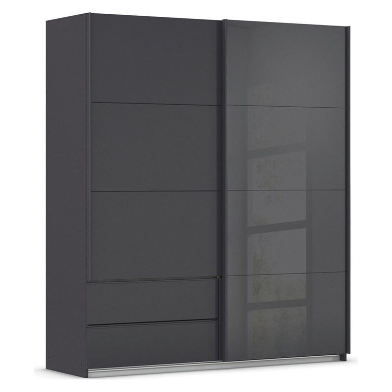 Rauch Elara 181cm 2 Door Combi Sliding Wardrobe - Metallic Dark Grey and Basalt Glass