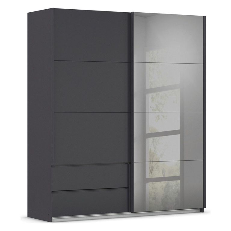 Rauch Elara 181cm 2 Door Combi Sliding Wardrobe - Metallic Dark Grey and Grey Mirror