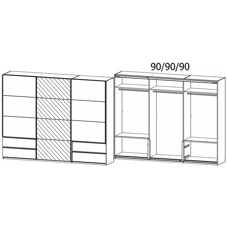 Rauch Elara 271cm 3 Door Combi Sliding Wardrobe - Alpine White