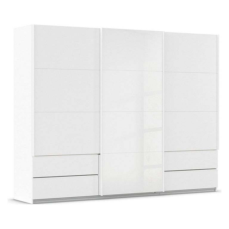Rauch Elara 271cm 3 Door Combi Sliding Wardrobe - Alpine White and White Glass