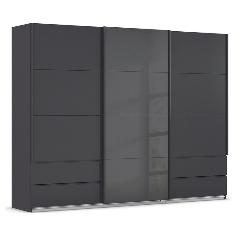 Rauch Elara 271cm 3 Door Combi Sliding Wardrobe - Metallic Dark Grey and Basalt Glass
