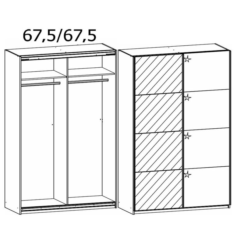 Rauch Elegant4you 136cm 2 Door Sliding Wardrobe with Mirror - Alpine White and White High Gloss