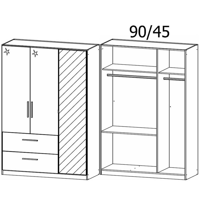 Rauch Elegant4you 136cm 3 Door Combi Wardrobe - 197cm - Alpine White and White High Gloss