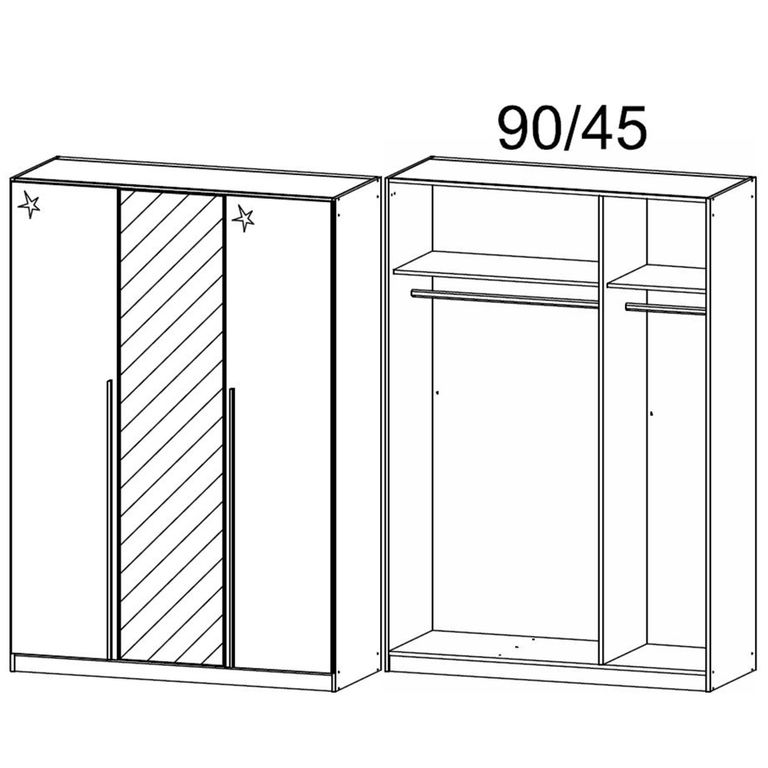 Rauch Elegant4you 136cm 3 Door Wardrobe with Mirror - 197cm - Alpine White and White High Gloss