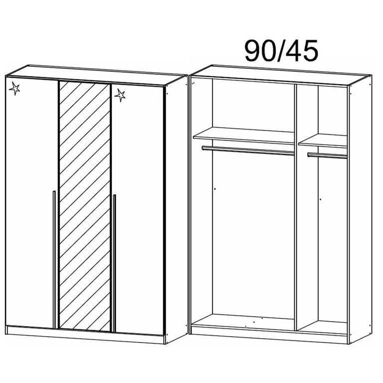 Rauch Elegant4you 136cm 3 Door Wardrobe with Mirror - 210cm - Alpine White and White High Gloss