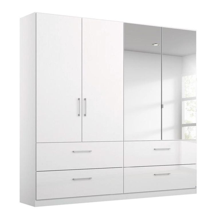 Rauch Elegant4you 181cm 4 Door Combi Wardrobe with 4 Drawer - 197cm - Alpine White and White High Gloss