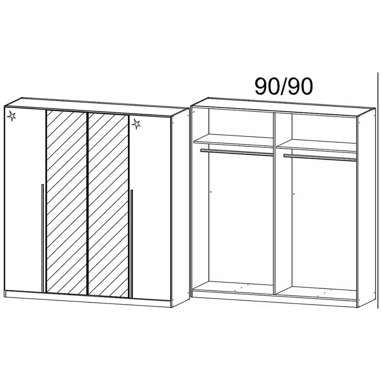 Rauch Elegant4you 181cm 4 Door Wardrobe with Mirror - 197cm - Alpine White and White High Gloss
