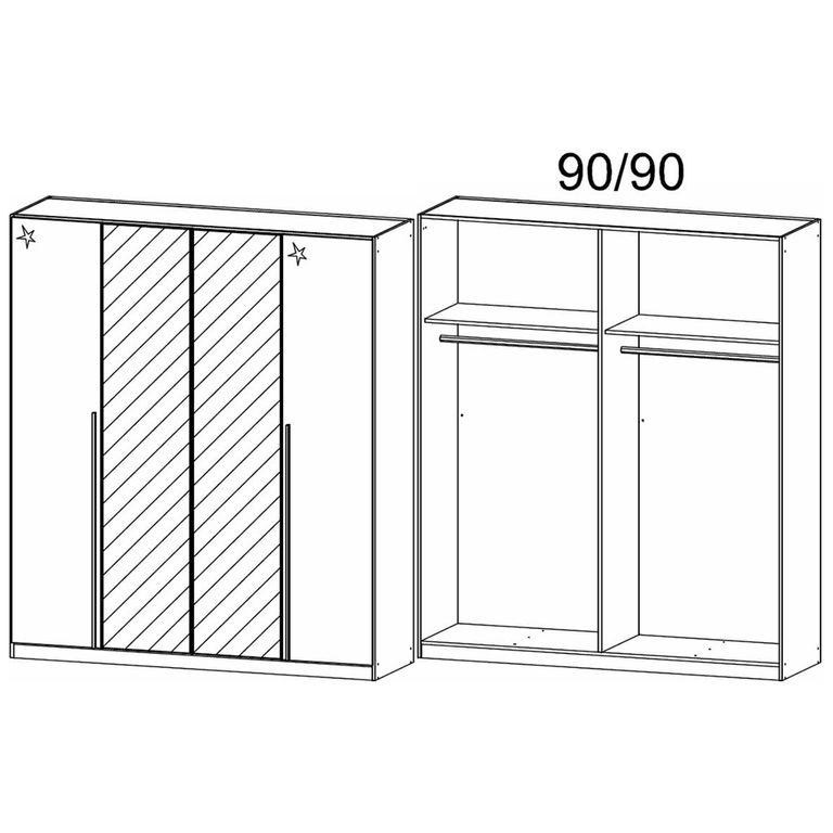 Rauch Elegant4you 181cm 4 Door Wardrobe with Mirror - 210cm - Alpine White and White High Gloss