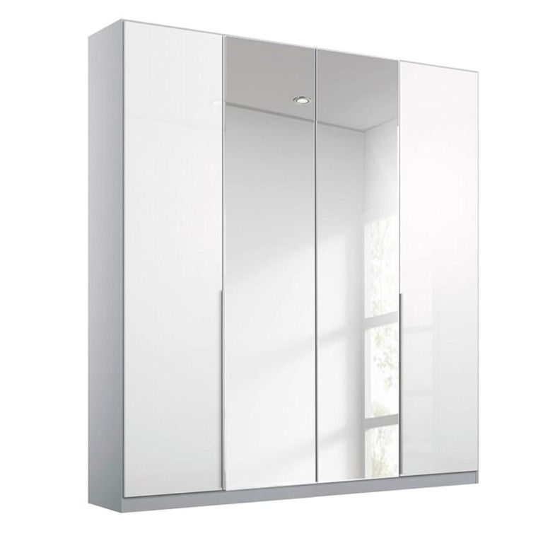Rauch Elegant4you 181cm 4 Door Wardrobe with Mirror - 210cm - Alpine White and White High Gloss
