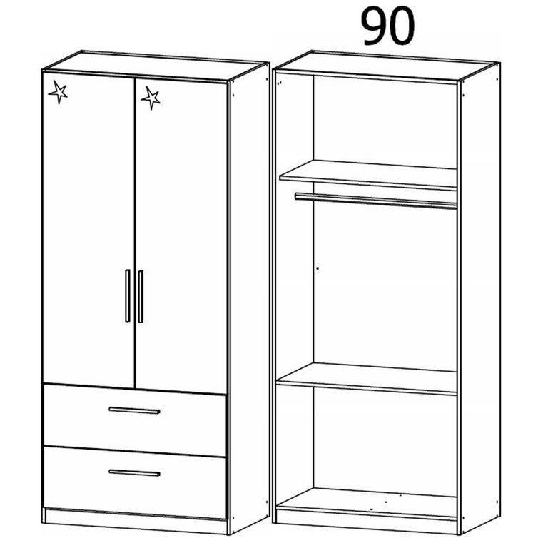 Rauch Elegant4you 91cm 2 Door Wardrobe - 210cm - Alpine White and White High Gloss
