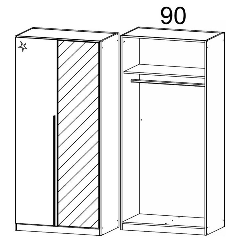 Rauch Elegant4you 91cm 2 Door Wardrobe with Mirror - 197cm - Alpine White and White High Gloss