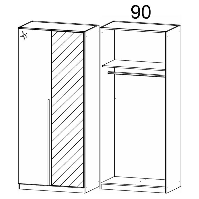 Rauch Elegant4you 91cm 2 Door Wardrobe with Mirror - 210cm - Alpine White and White High Gloss