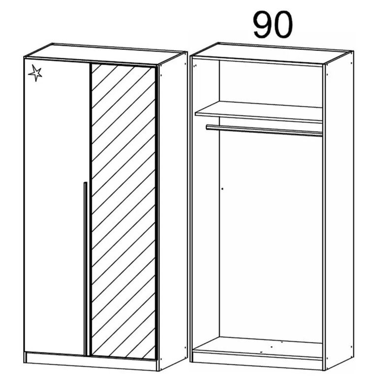 Rauch Elegant4you 91cm 2 Door Wardrobe with Mirror - 210cm - Alpine White and White High Gloss - FSS16489