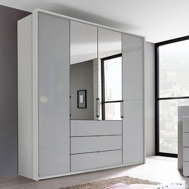 Rauch Erimo 204cm 4 Door Combi Wardrobe with 3 Drawer - Silk Grey and Silk Grey Glass