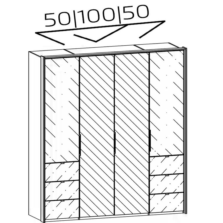 Erimo Wardrobe - 204cm - 4 Door - 6 Drawer - Combi - Artisan Oak & Silk Grey Glass