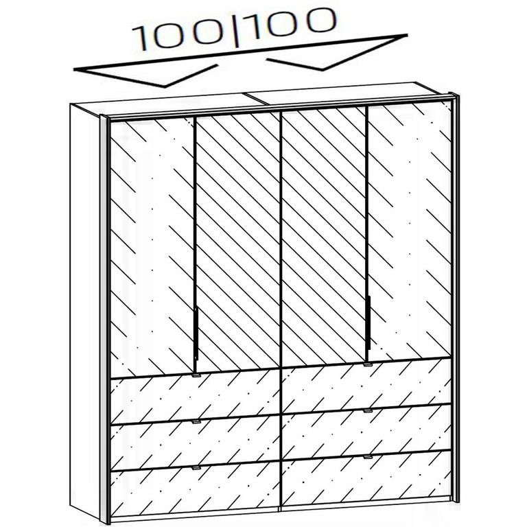 Erimo Wardrobe - 204cm - 4 Door - with Drawer - Combi - Silk Grey & Crystal White Glass