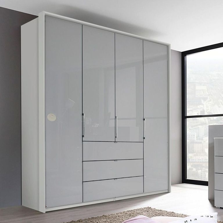 Rauch Erimo 204cm 4 Door Wardrobe with 3 Drawer - Silk Grey and Silk Grey Glass