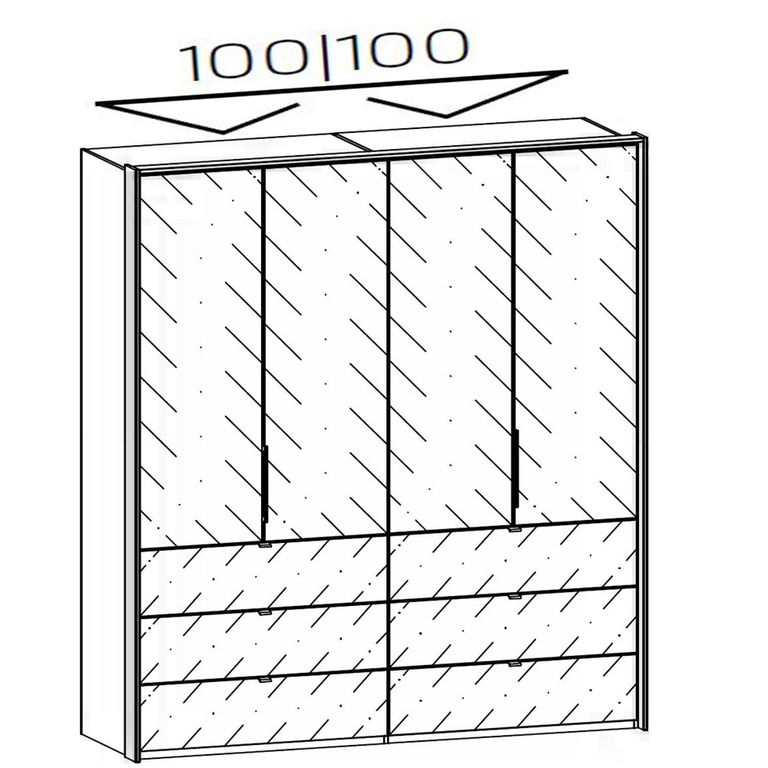 Erimo Wardrobe - 204cm - 4 Door - 6 Drawer - Alpine White & Silk Grey Glass