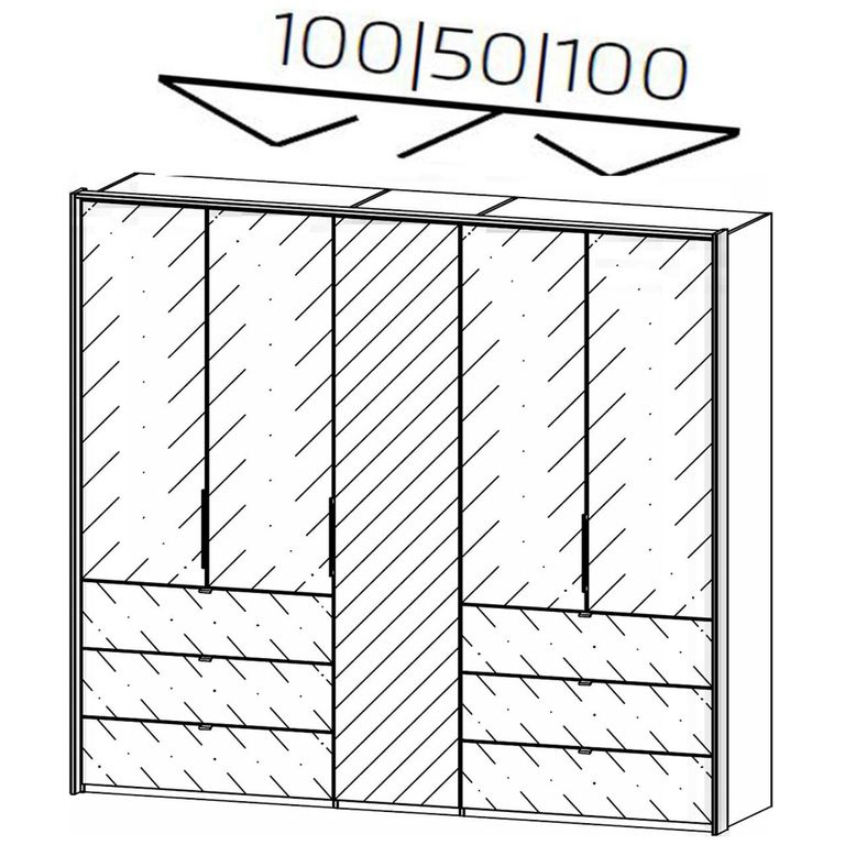 Rauch Erimo 254cm 5 Door Combi Wardrobe with 6 Drawer - Artisan Oak and Basalt Glass