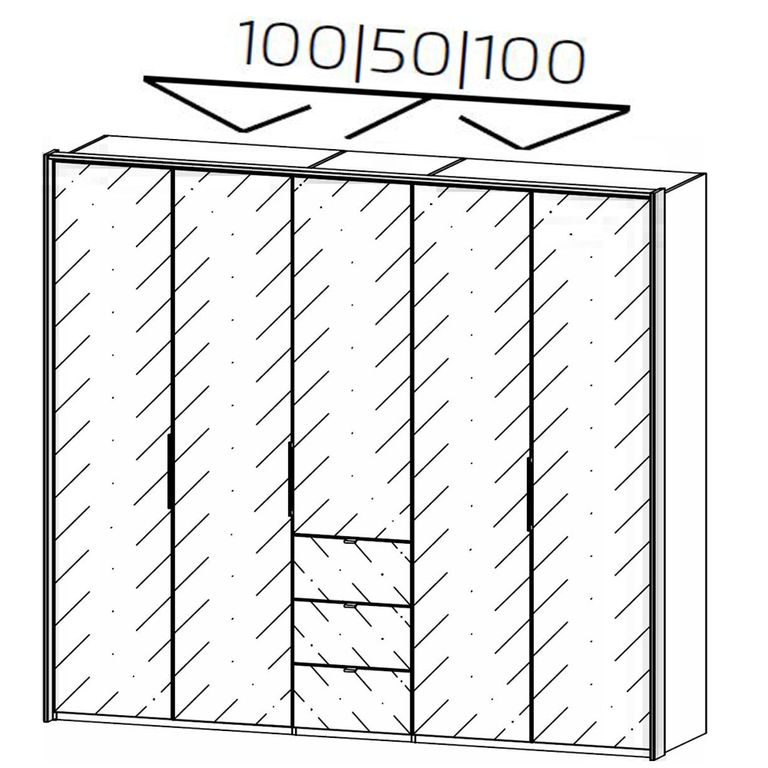 Rauch Erimo 254cm 5 Door Wardrobe with 3 Drawer - Alpine White and Crystal White Glass