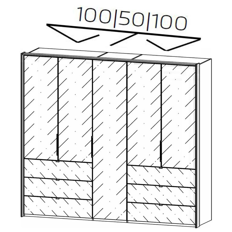Erimo Wardrobe - 254cm - 5 Door - 6 Drawer - Alpine White & Crystal White Glass