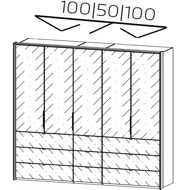 Rauch Erimo 254cm 5 Door Wardrobe with 9 Drawer - Alpine White and Crystal White Glass