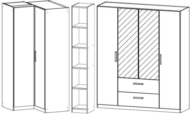 Rauch Essensa 314cm White 6 Door Combi L Shaped Wardrobe - Metallic Grey Carcase