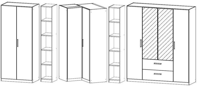 Rauch Essensa 438cm White 8 Door Combi L Shaped Wardrobe - Metallic Grey Carcase