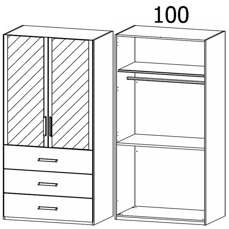 Rauch Evelyn 101cm 2 Door Combi Wardrobe - H 197cm - Alpine White