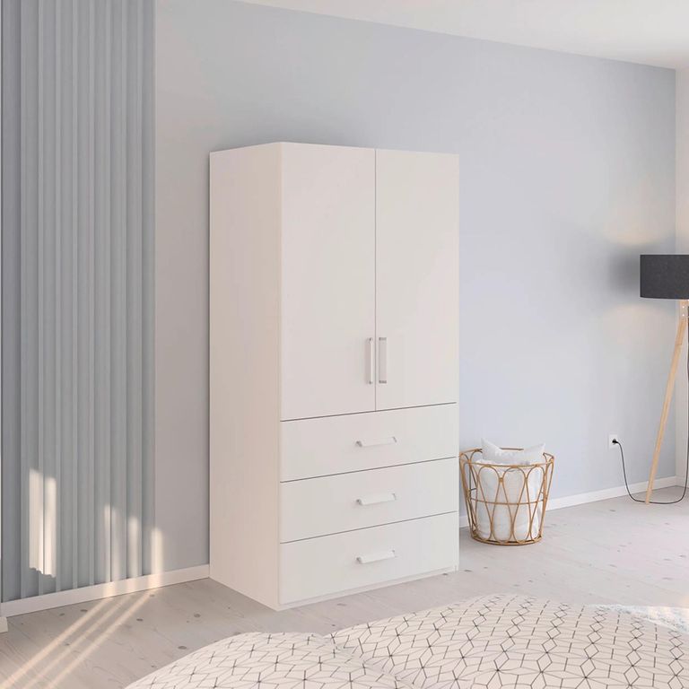 Evelyn Wardrobe - 101cm - 2 Door - H 197cm - with Drawer - Alpine White