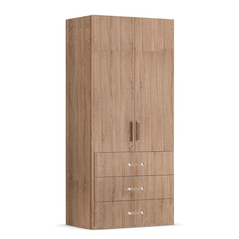 Evelyn Wardrobe - 101cm - 2 Door - H 197cm - with Drawer - Sonoma Oak