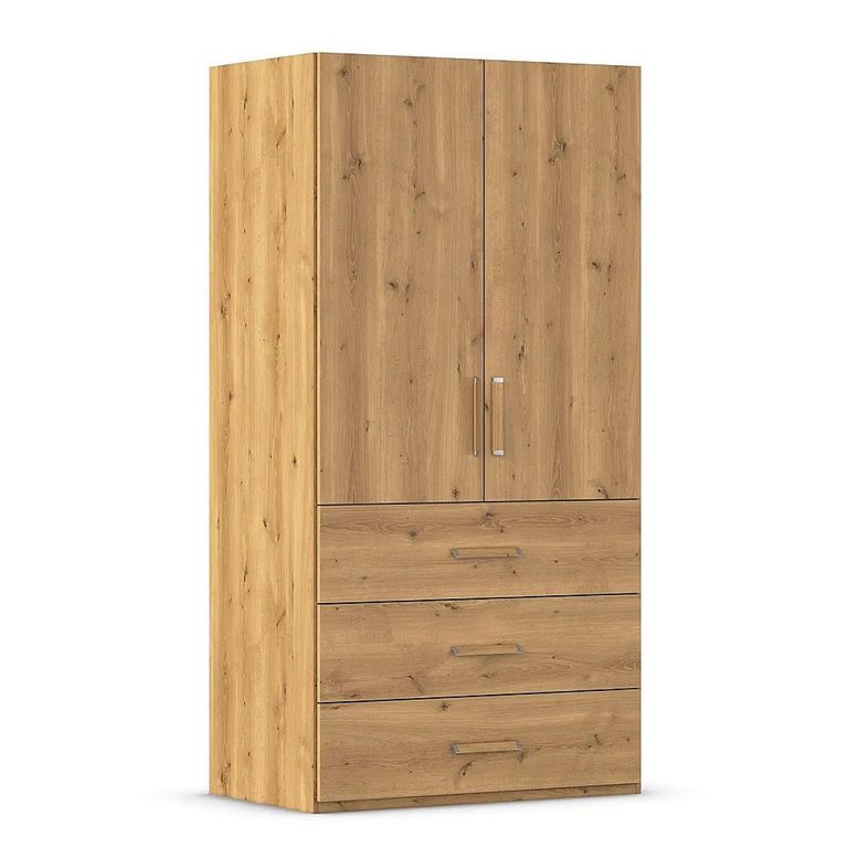 Evelyn Wardrobe - 101cm - 2 Door - H 197cm - with Drawer - Wild Oak