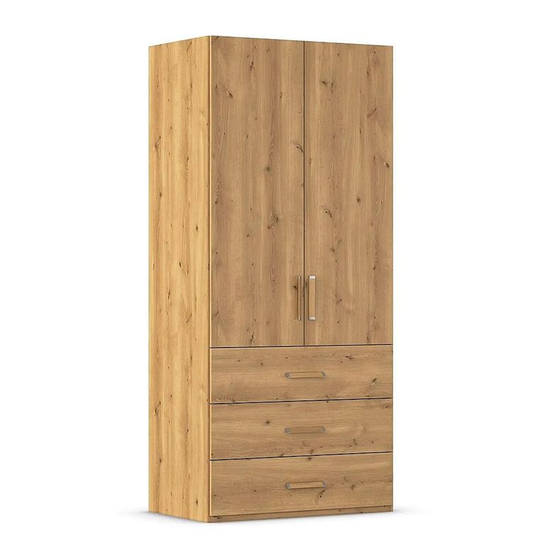Evelyn Wardrobe - 101cm - 2 Door - H 223cm - with Drawer - Wild Oak