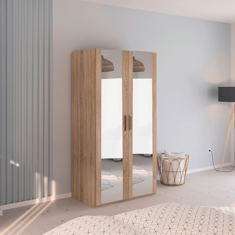 Evelyn Mirror Wardrobe - 101cm - 2 Door - H 197cm - Sonoma Oak