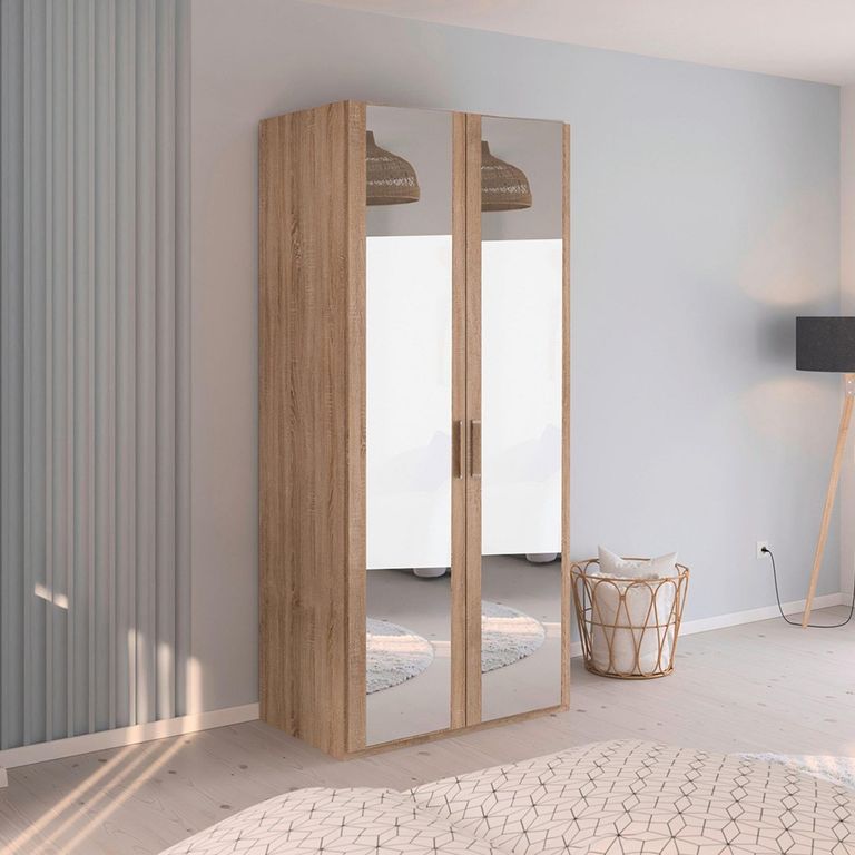 Evelyn Mirror Wardrobe - 101cm - 2 Door - H 223cm - Sonoma Oak
