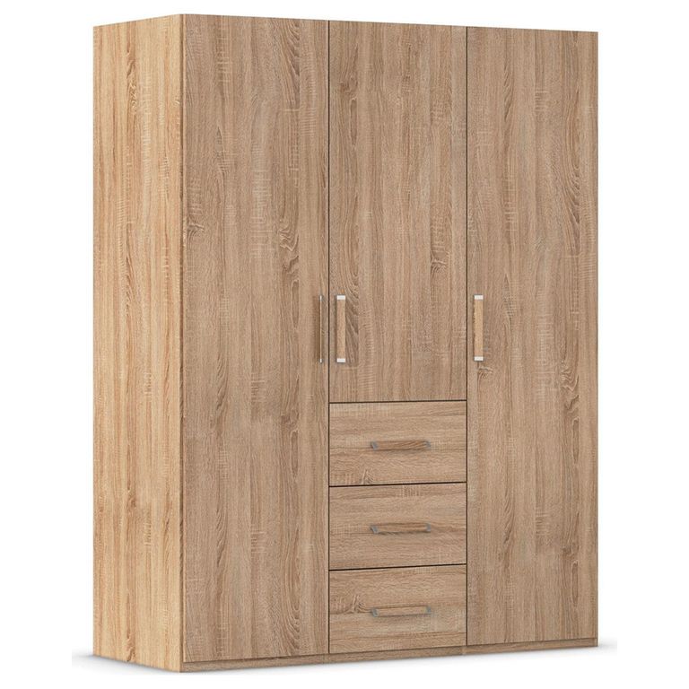 Evelyn Wardrobe - 151cm - 3 Door - H 197cm - with Drawer - Sonoma Oak