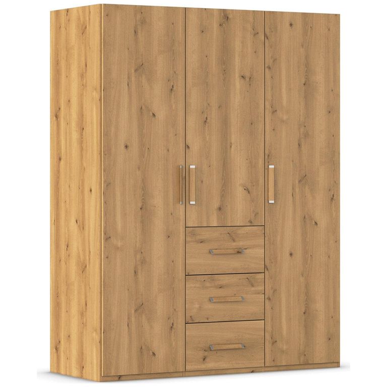 Evelyn Wardrobe - 151cm - 3 Door - H 197cm - with Drawer - Wild Oak