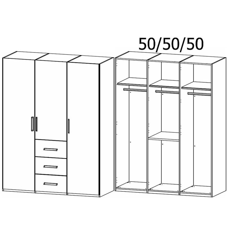 Evelyn Wardrobe - 151cm - 3 Door - H 197cm - with Drawer - Wild Oak