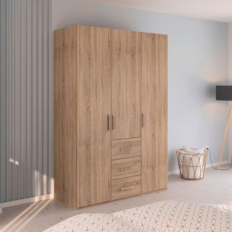 Evelyn Wardrobe - 151cm - 3 Door - H 223cm - with Drawer - Sonoma Oak