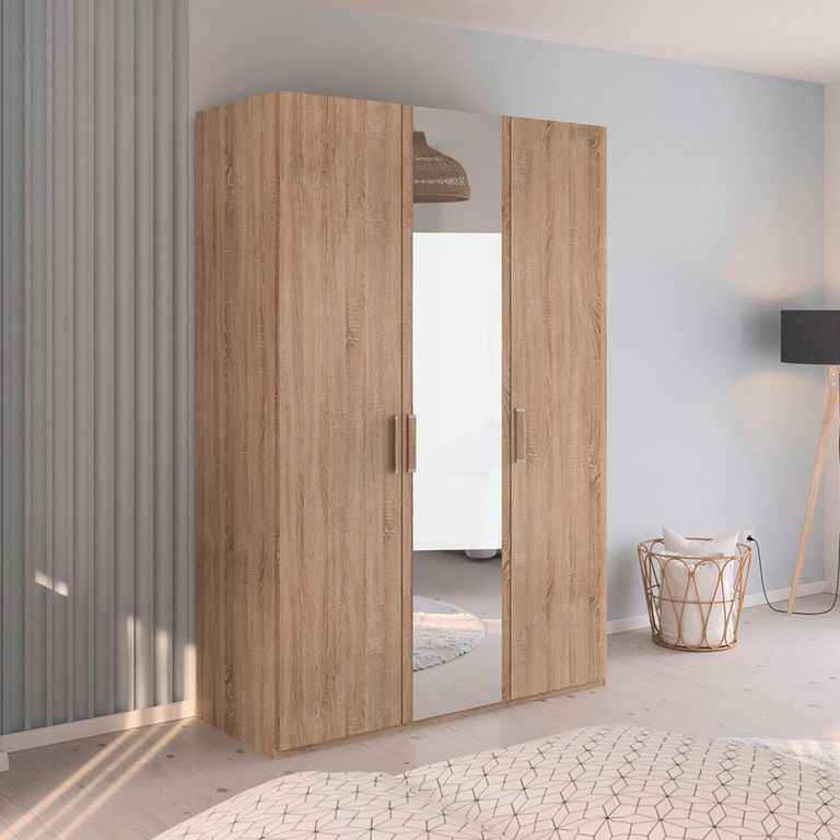 Evelyn Mirror Wardrobe - 151cm - 3 Door - H 223cm - Sonoma Oak