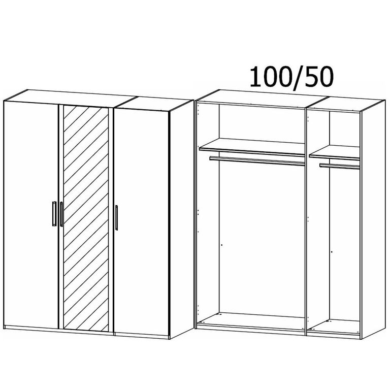 Evelyn Mirror Wardrobe - 151cm - 3 Door - H 223cm - Wild Oak