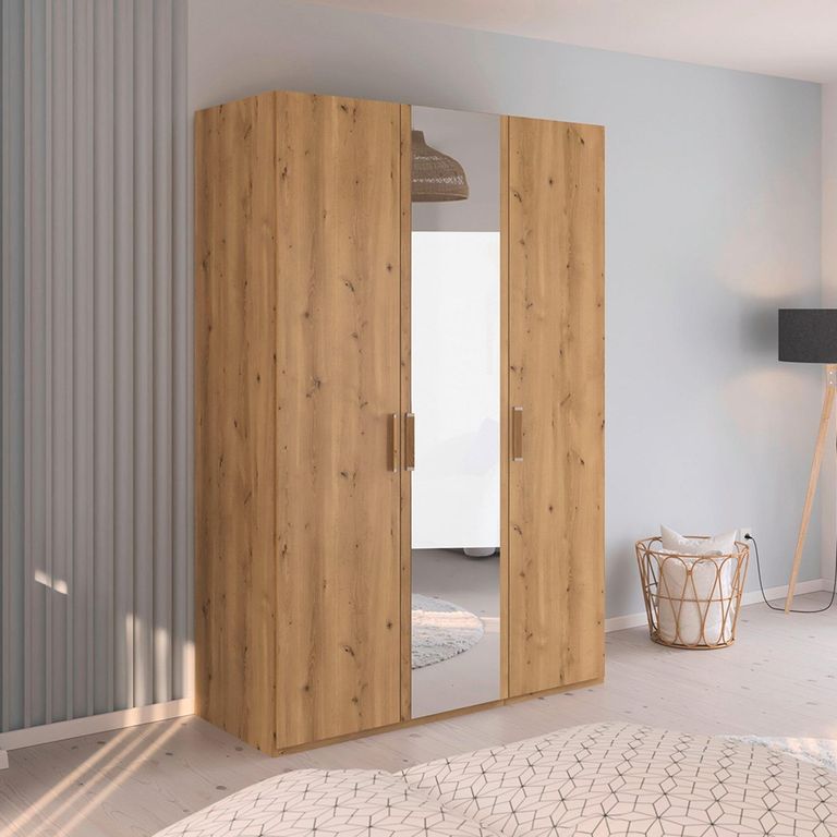 Evelyn Mirror Wardrobe - 151cm - 3 Door - H 223cm - Wild Oak