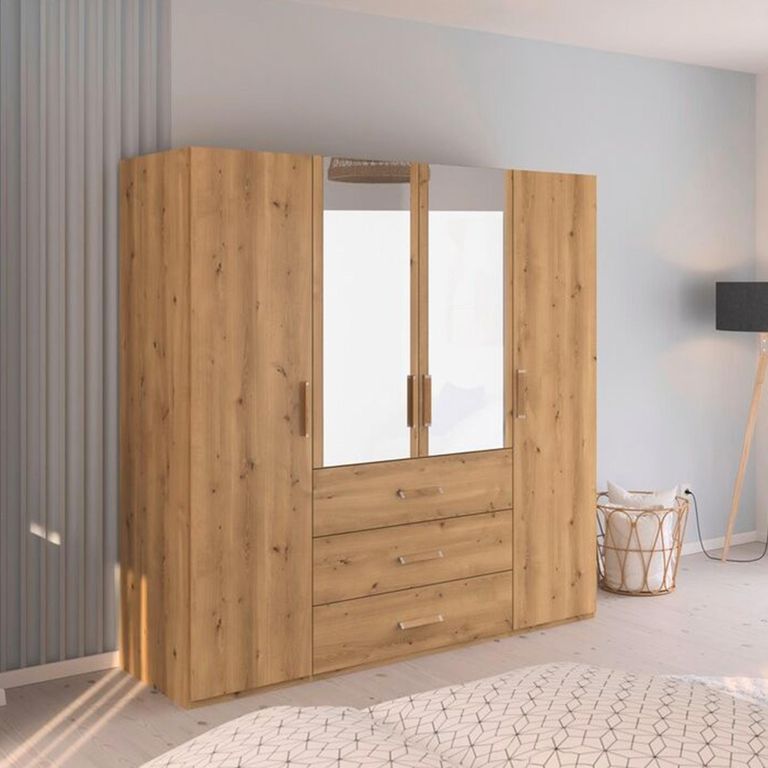 Evelyn Wardrobe - 201cm - 4 Door - Combi - H 197cm - Wild Oak
